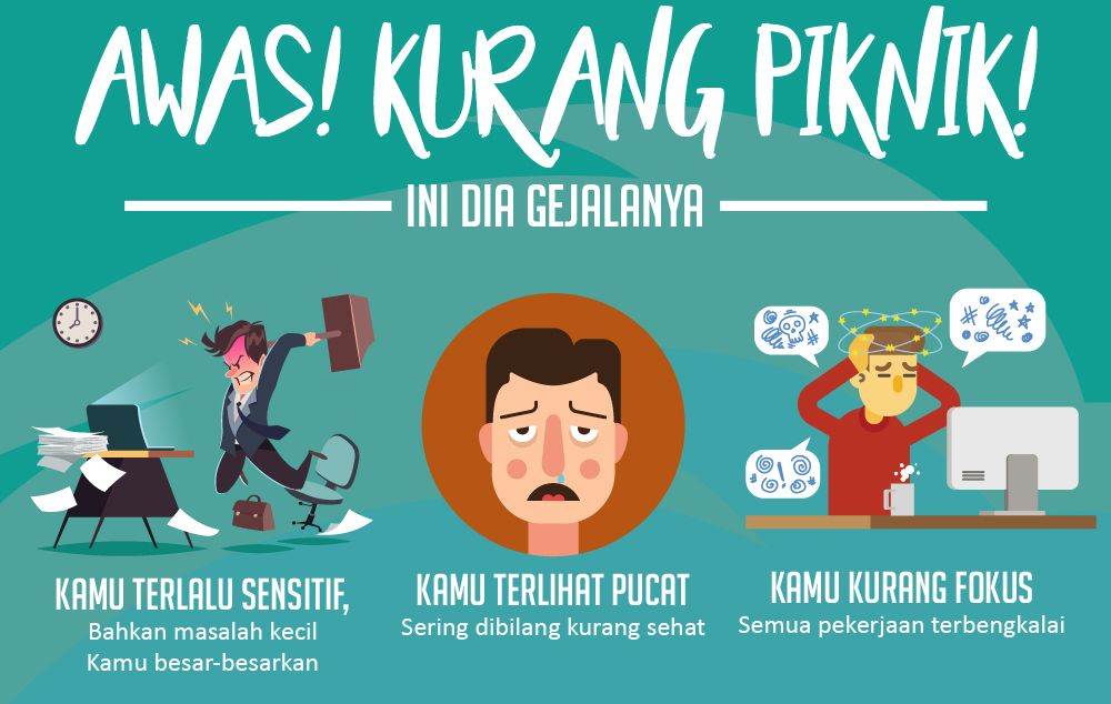 Kurangnya waktu untuk piknik atau rekreasi dapat berdampak negatif pada kesehatan mental dan fisik seseorang