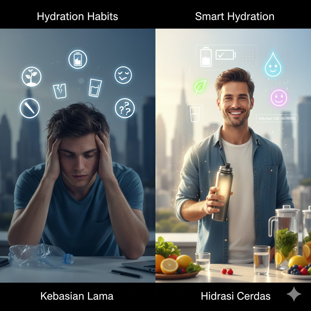 Dengan menerapkan hydration hacks seperti minum sesuai kebutuhan, rutin sebelum haus, menggunakan botol pengingat, dan mengatur waktu minum, tubuh mendapatkan manfaat optimal.